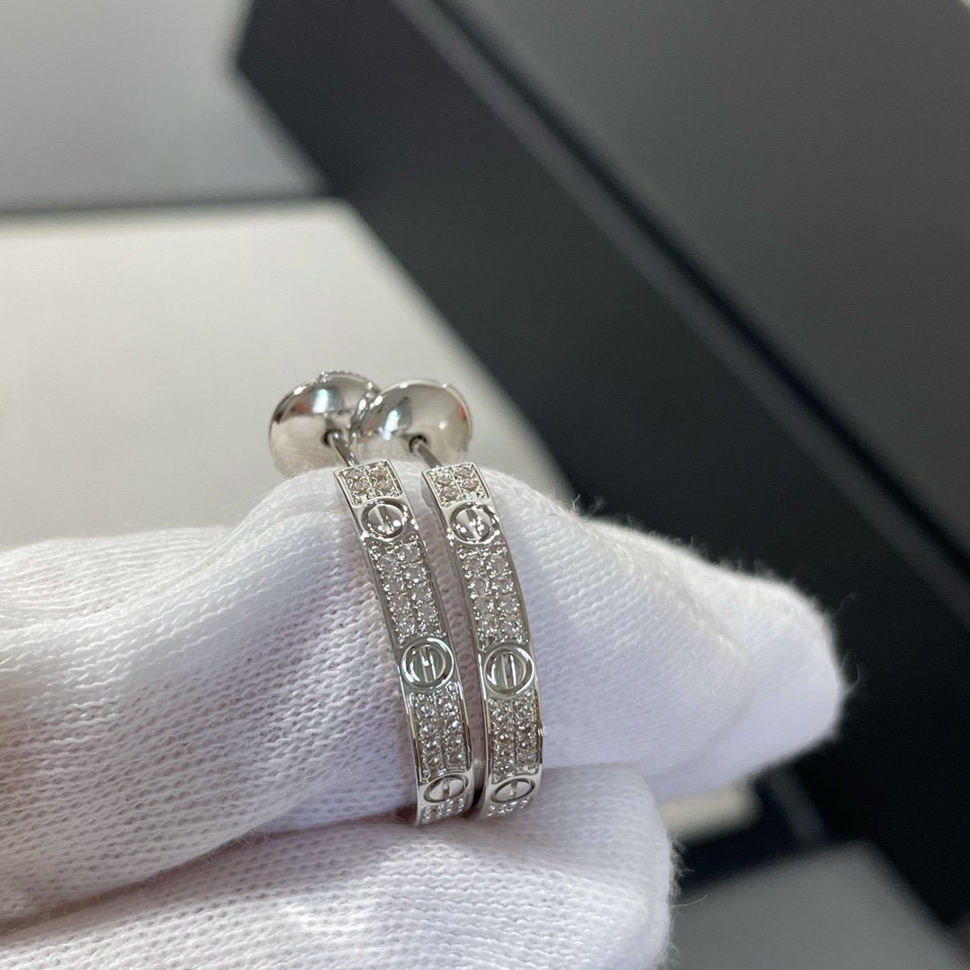 [⭐Hildren Jewelry]LOVE DIAMOND SILVER HOOP EARRINGS