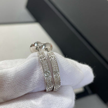 [⭐Hildren Jewelry]LOVE DIAMOND SILVER HOOP EARRINGS