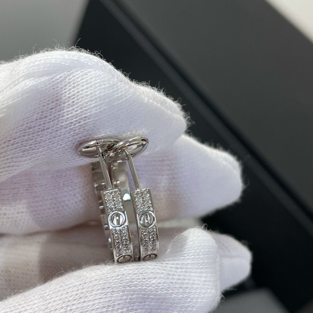 [⭐Hildren Jewelry]LOVE DIAMOND SILVER HOOP EARRINGS