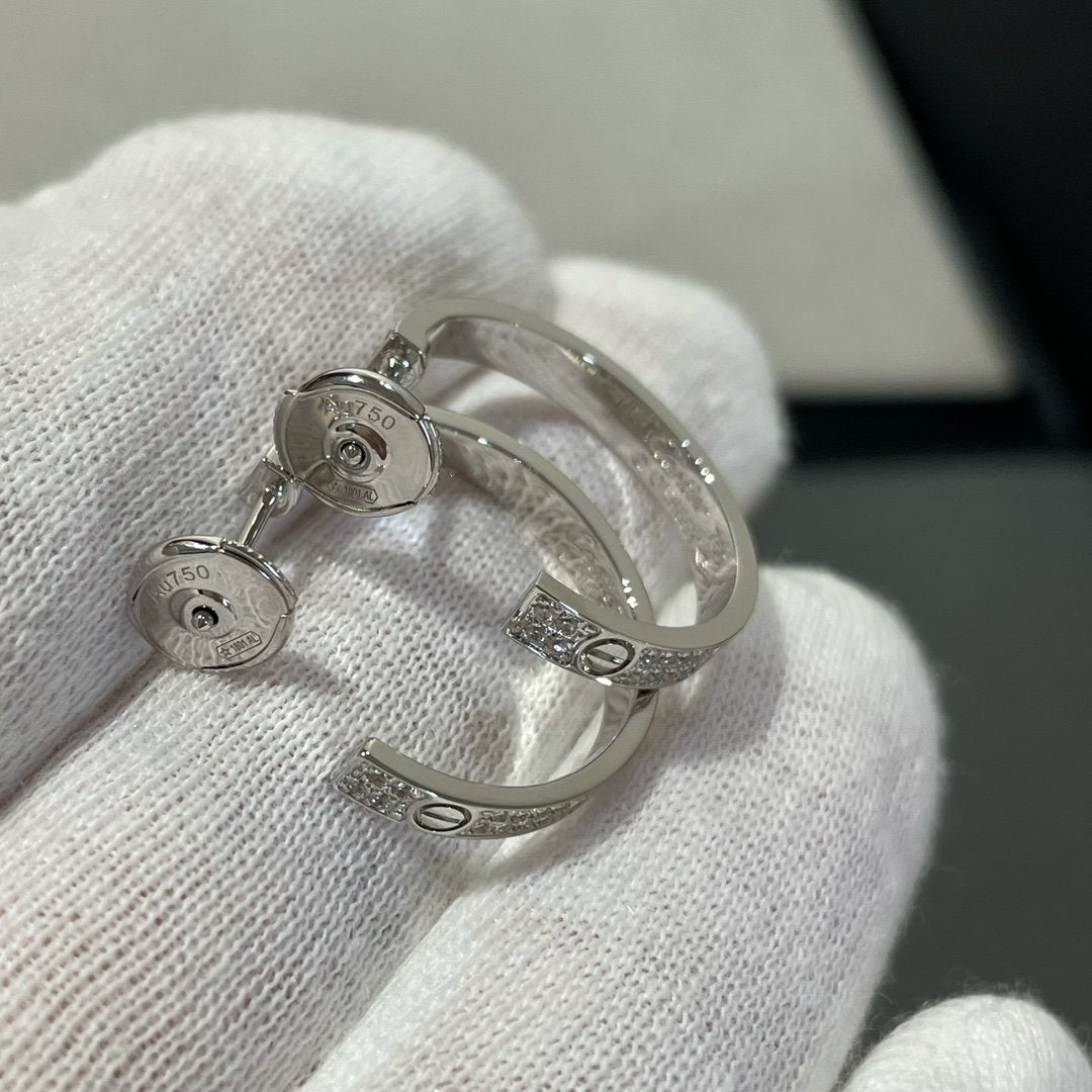 [⭐Hildren Jewelry]LOVE DIAMOND SILVER HOOP EARRINGS