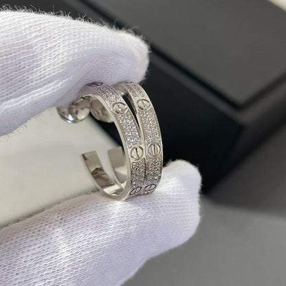 [⭐Hildren Jewelry]LOVE DIAMOND SILVER HOOP EARRINGS