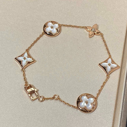 [⭐Hildren Jewelry]STAR AND SUN 5 MOTIF MOP PINK GOLD BRACELET