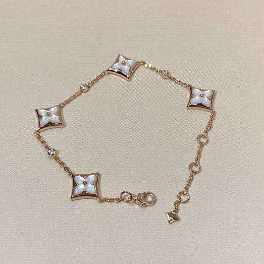 [⭐Hildren Jewelry]STAR 4 MOTIF MOP DIAMOND PINK GOLD BRACELET