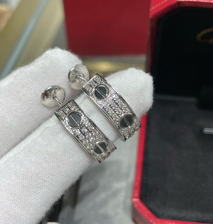 [⭐Hildren Jewelry]LOVE CERAMIC DIAMOND PAVED SILVER EARRINGS