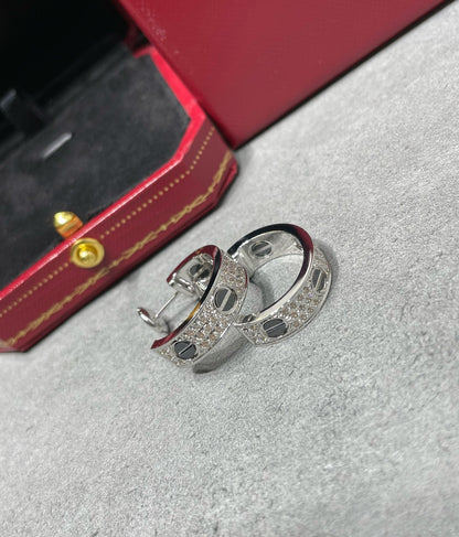 [⭐Hildren Jewelry]LOVE CERAMIC DIAMOND PAVED SILVER EARRINGS