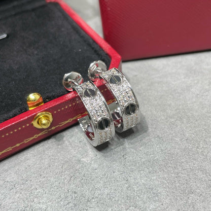 [⭐Hildren Jewelry]LOVE CERAMIC DIAMOND PAVED SILVER EARRINGS