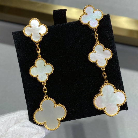 [⭐Hildren Jewelry]CLOVER MOP 3 MOTIFS GOLD EARRINGS