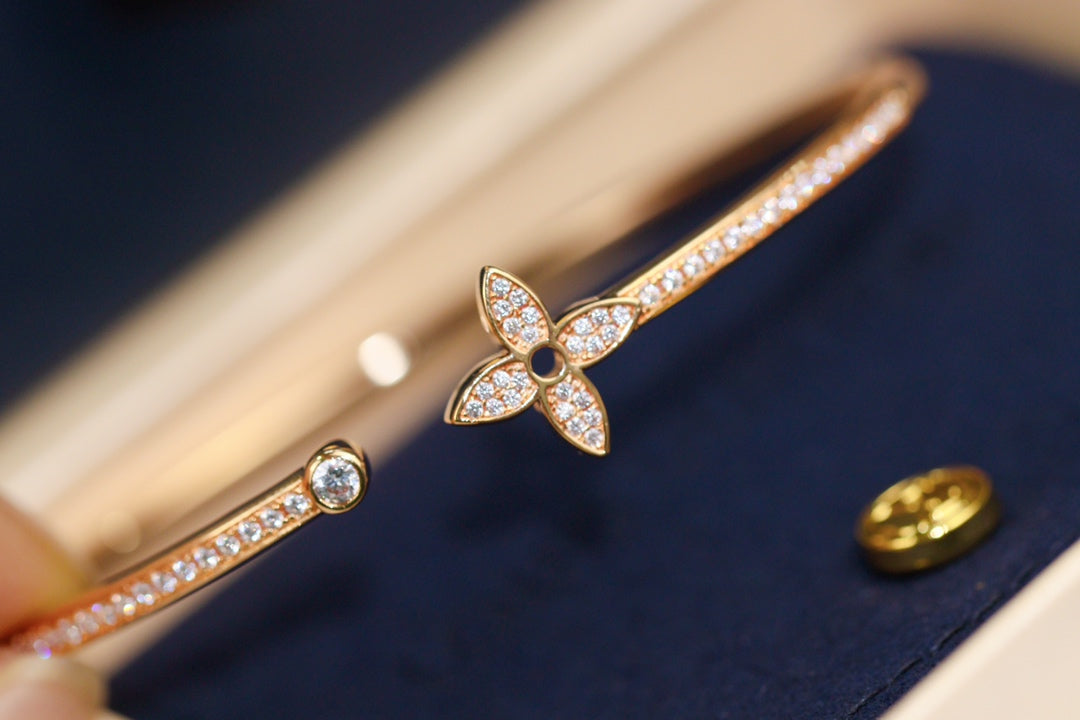 [⭐Hildren Jewelry]IDYLLE PINK GOLD OPEN BRACELET DIAMOND PAVED