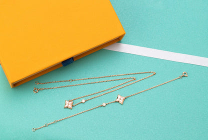 [⭐Hildren Jewelry]STAR PINK MOP 1 DIAMOND PINK GOLD NECKLACE