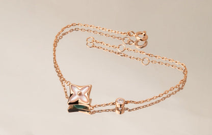 [⭐Hildren Jewelry]STAR PINK MOP 1 DIAMOND PINK GOLD NECKLACE