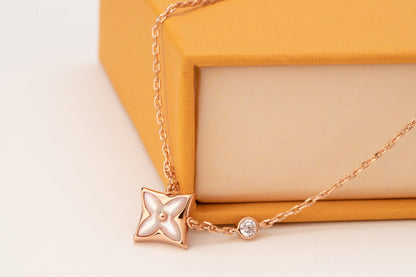 [⭐Hildren Jewelry]STAR PINK MOP 1 DIAMOND PINK GOLD NECKLACE