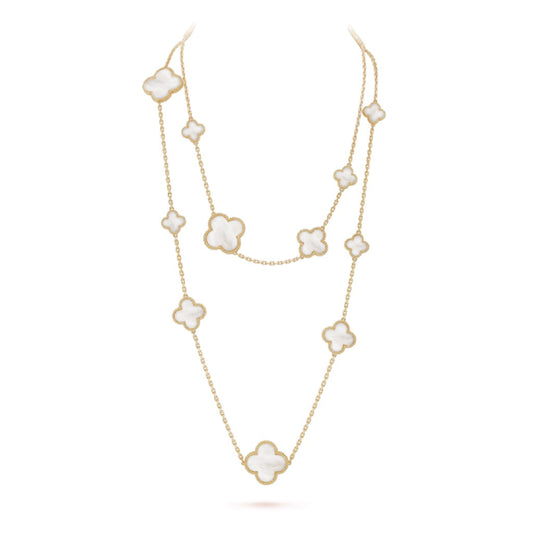 [⭐Hildren Jewelry]CLOVER 16 MOTIF WHITE MOP GOLD NECKLACE