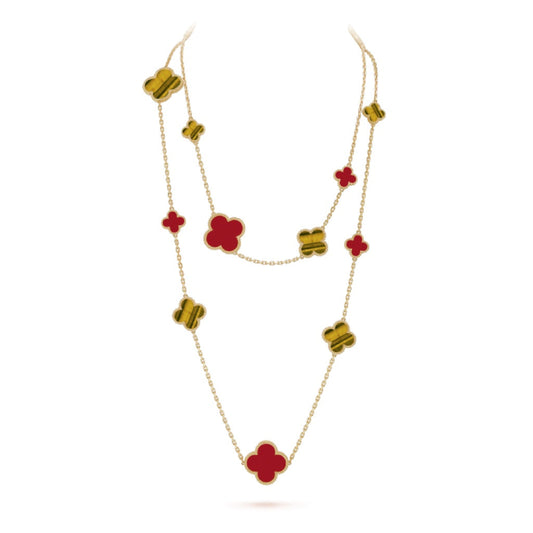 [⭐Hildren Jewelry]CLOVER 16 MOTIF CARNELIAN TIGER EYE ROSE GOLD NECKLACE