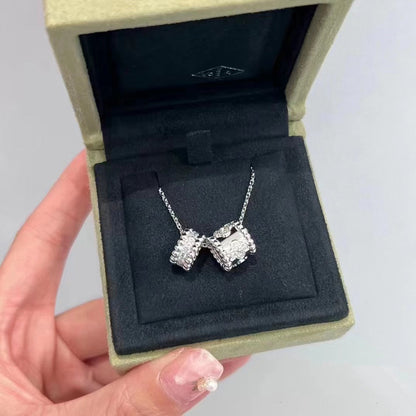 [⭐Hildren Jewelry]PERLEE DOUBLE PENDANT SILVER DIAMOND NECKLACE