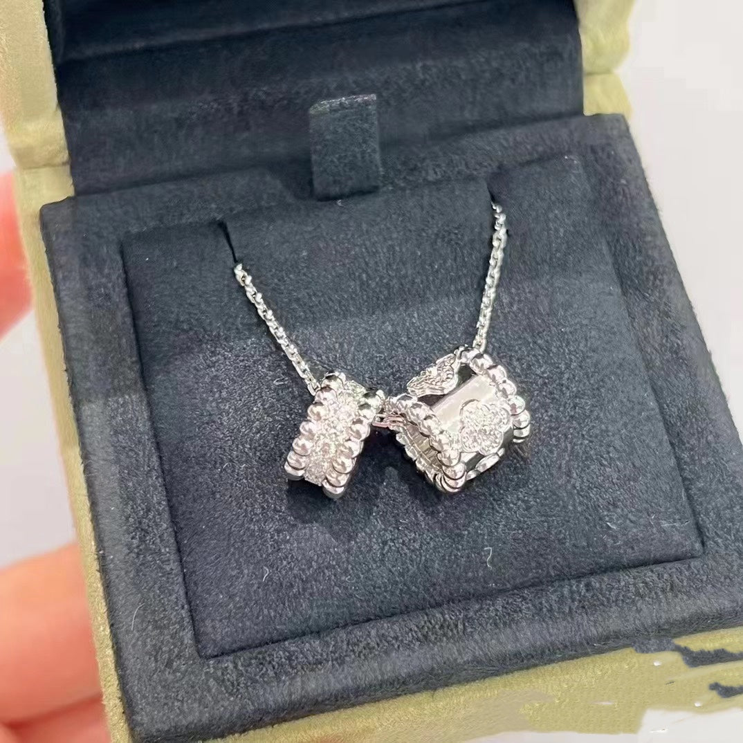 [⭐Hildren Jewelry]PERLEE DOUBLE PENDANT SILVER DIAMOND NECKLACE