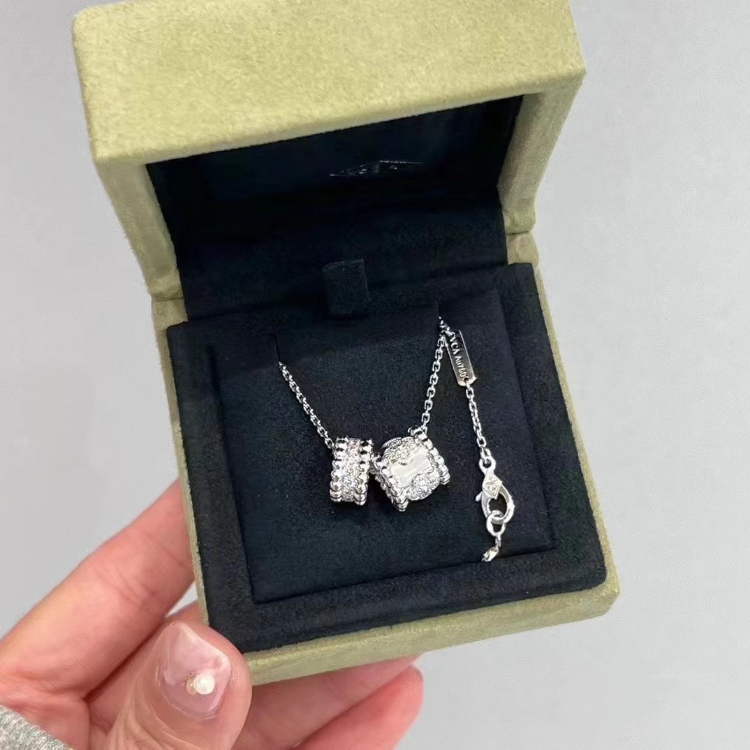 [⭐Hildren Jewelry]PERLEE DOUBLE PENDANT SILVER DIAMOND NECKLACE