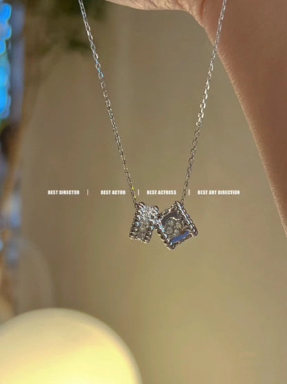 [⭐Hildren Jewelry]PERLEE DOUBLE PENDANT SILVER DIAMOND NECKLACE