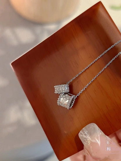 [⭐Hildren Jewelry]PERLEE DOUBLE PENDANT SILVER DIAMOND NECKLACE