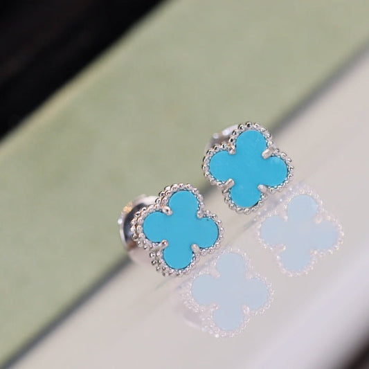 [⭐Hildren Jewelry]CLOVER MINI TURQUOISE SILVER STUD EARRINGS