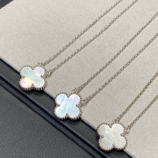 [⭐Hildren Jewelry]CLOVER MEDIUM SILVER WHITE MOP NECKLACE