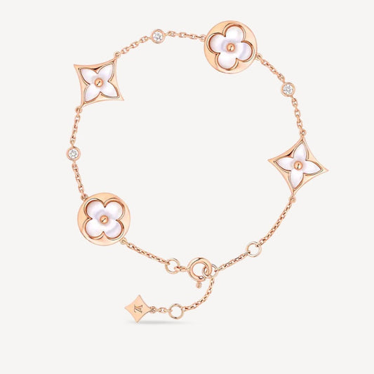 [⭐Hildren Jewelry]STAR AND SUN 4 MOTIF WHITE MOP PINK GOLD BRACELET