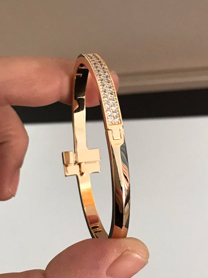[Hildren Jewelry]T1 WIDE DIAMOND HINGED BANGLE PINK GOLD