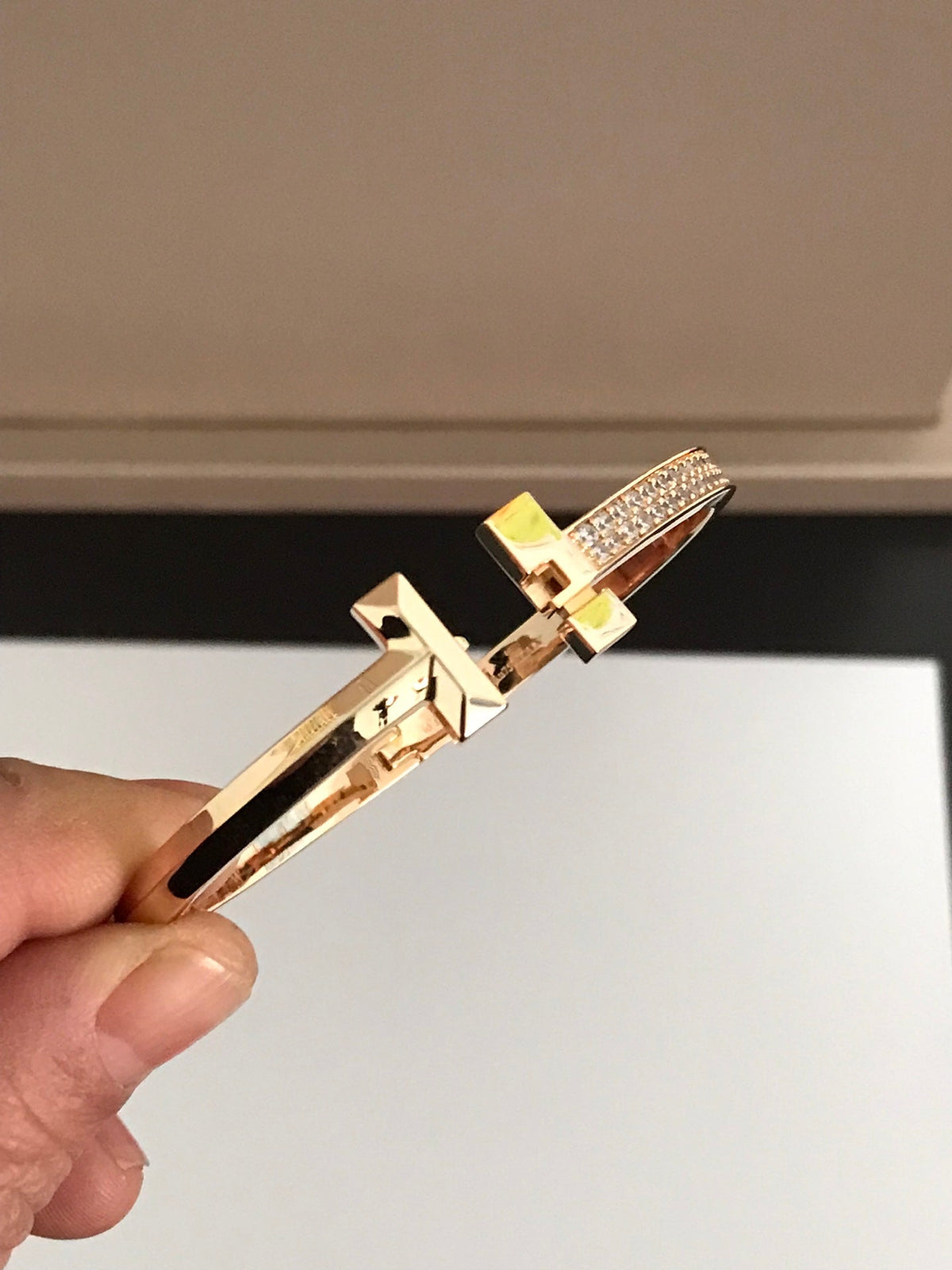 [Hildren Jewelry]T1 WIDE DIAMOND HINGED BANGLE PINK GOLD