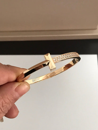 [Hildren Jewelry]T1 WIDE DIAMOND HINGED BANGLE PINK GOLD