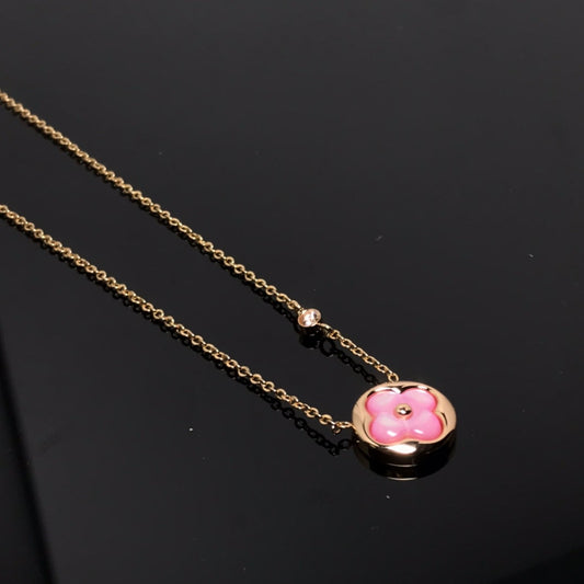 [⭐Hildren Jewelry]COLOR BLOSSOM PINK MOP SUN GOLD NECKLACE