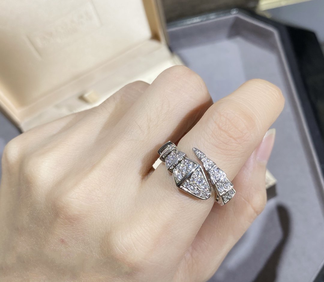 [⭐Hildren Jewelry]SERPENTI LARGE RING SILVER DIAMOND PAVED