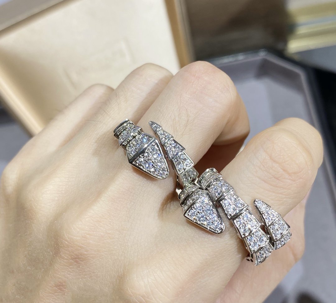 [⭐Hildren Jewelry]SERPENTI LARGE RING SILVER DIAMOND PAVED