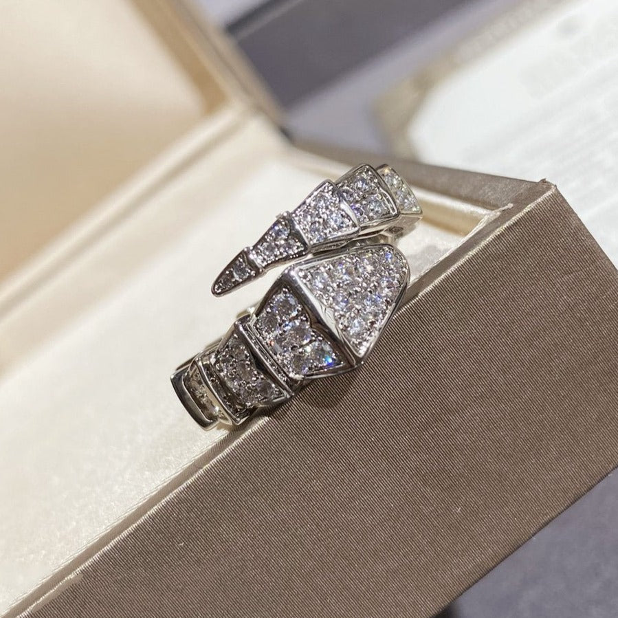 [⭐Hildren Jewelry]SERPENTI LARGE RING SILVER DIAMOND PAVED