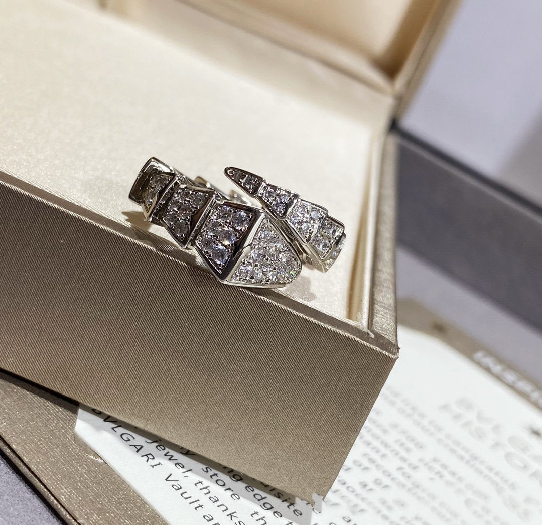 [⭐Hildren Jewelry]SERPENTI LARGE RING SILVER DIAMOND PAVED