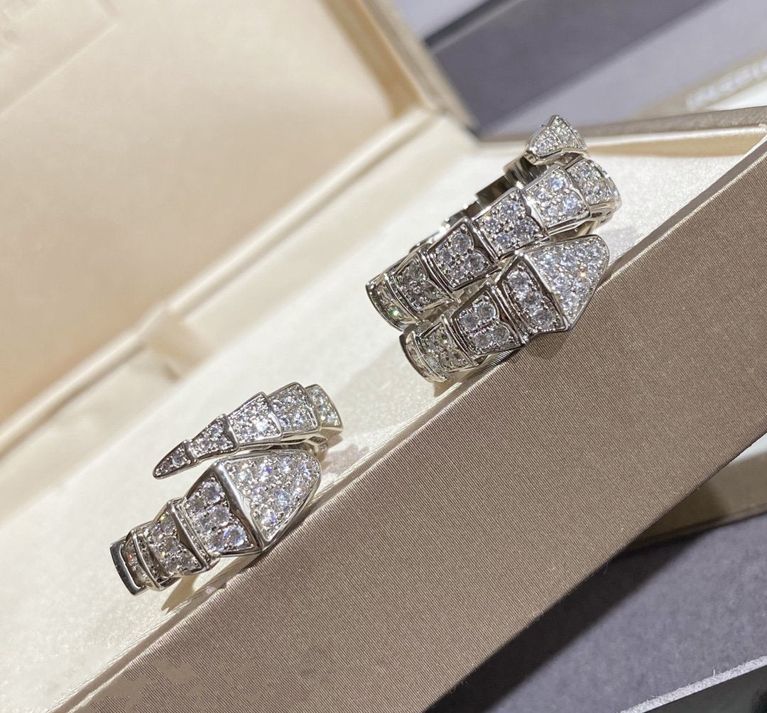 [⭐Hildren Jewelry]SERPENTI LARGE RING SILVER DIAMOND PAVED