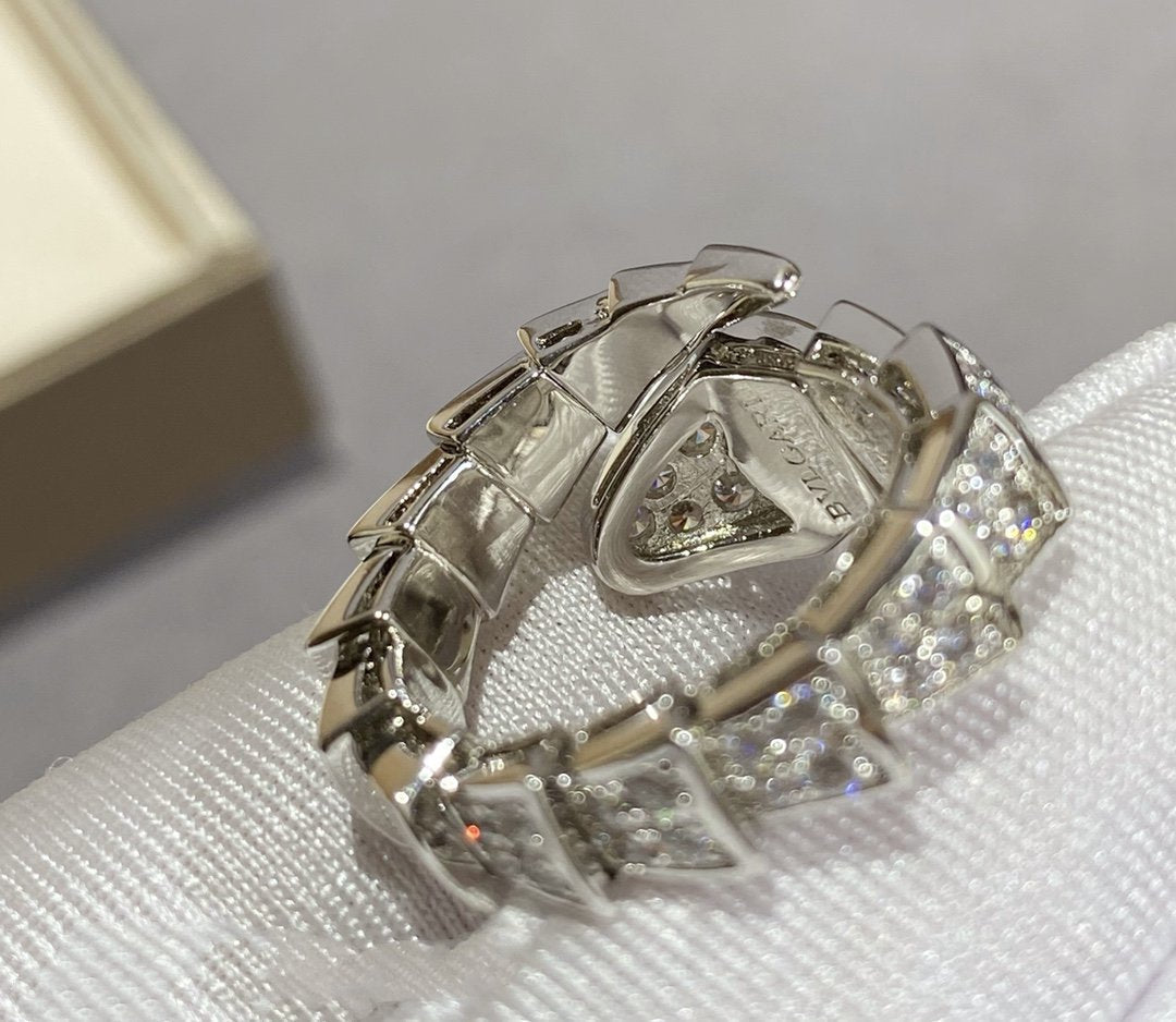 [⭐Hildren Jewelry]SERPENTI LARGE RING SILVER DIAMOND PAVED