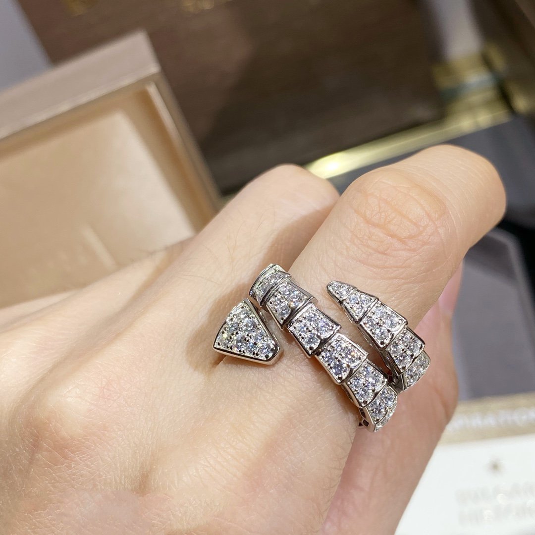 [⭐Hildren Jewelry]SERPENTI DOUBLE RING SILVER DIAMOND PAVED