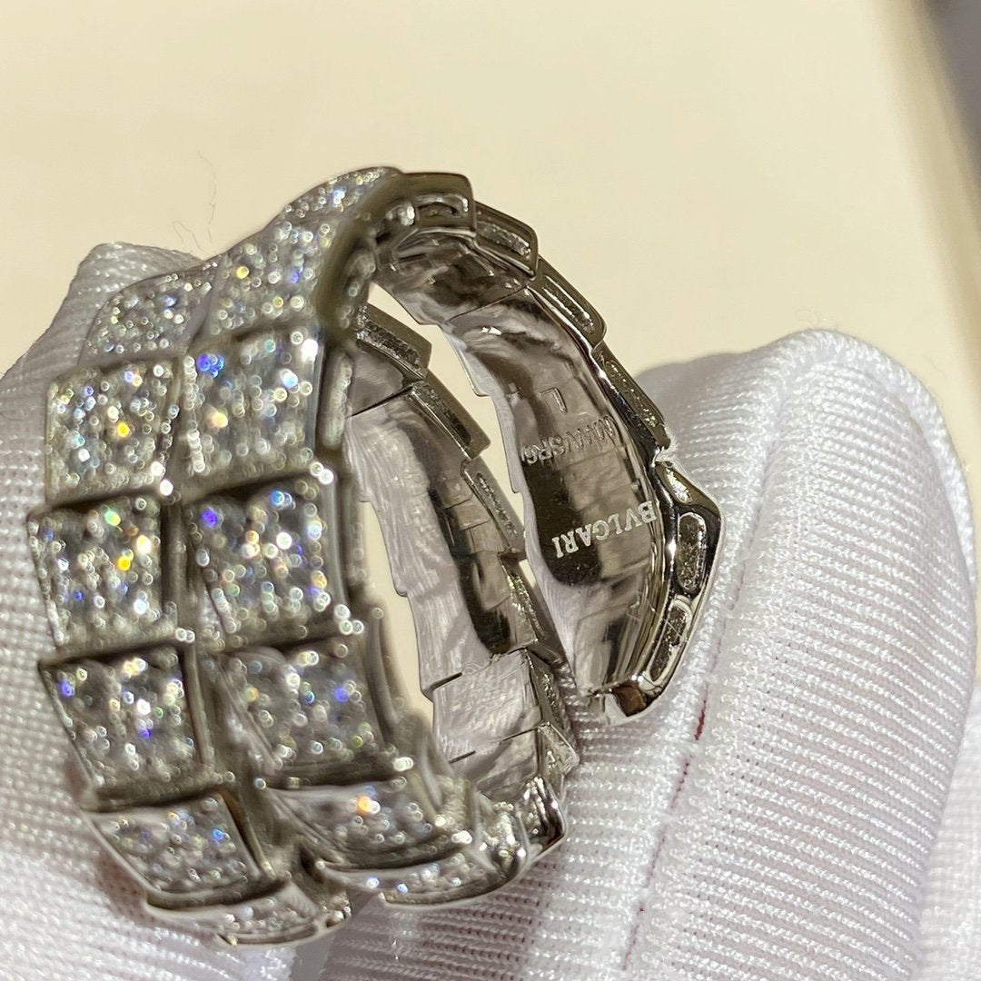 [⭐Hildren Jewelry]SERPENTI DOUBLE RING SILVER DIAMOND PAVED