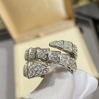 [⭐Hildren Jewelry]SERPENTI DOUBLE RING SILVER DIAMOND PAVED