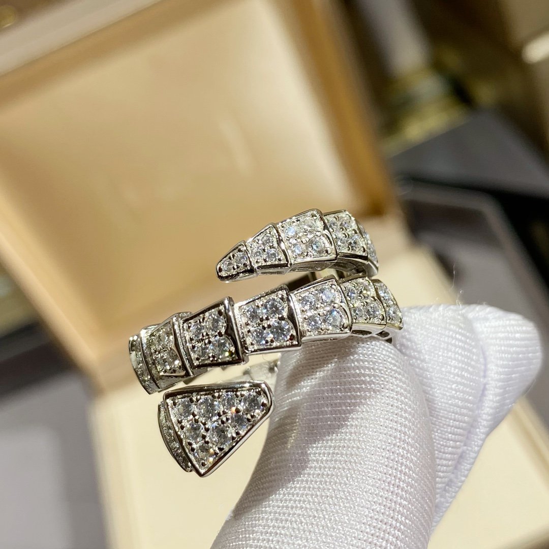 [⭐Hildren Jewelry]SERPENTI DOUBLE RING SILVER DIAMOND PAVED