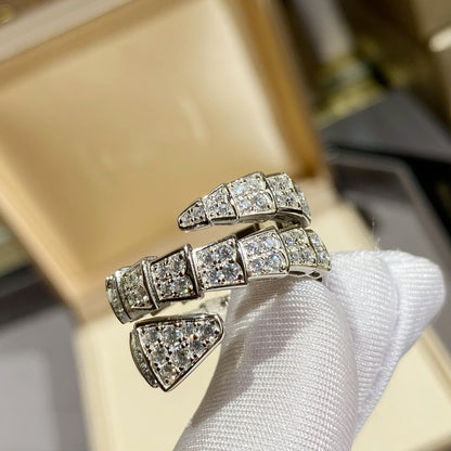 [⭐Hildren Jewelry]SERPENTI DOUBLE RING SILVER DIAMOND PAVED