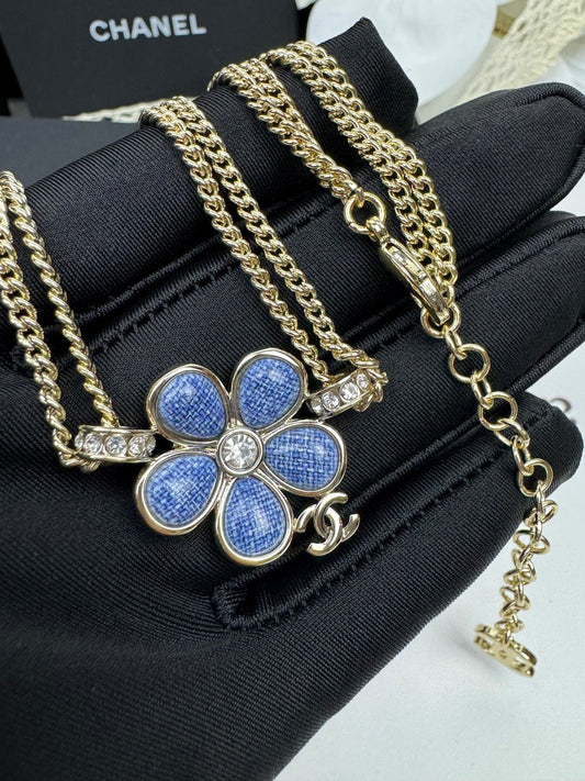 [⭐Hildren Jewelry]New Blue Floral Double-Layer Necklace