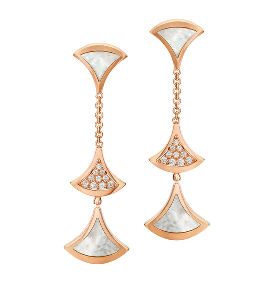 [⭐Hildren Jewelry]DREAM EARRINGS 3 MOTIFS DIAMOND MOP PINK GOLD