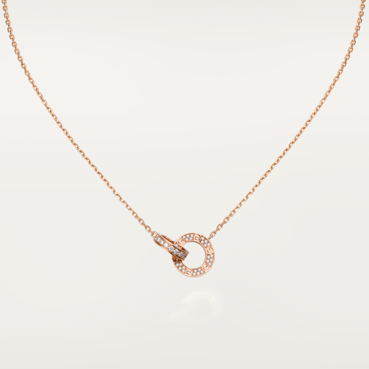 [⭐Hildren Jewelry]LOVE 7.6MM NECKLACE ROSE GOLD AND SILVER  FULL DIAMOND