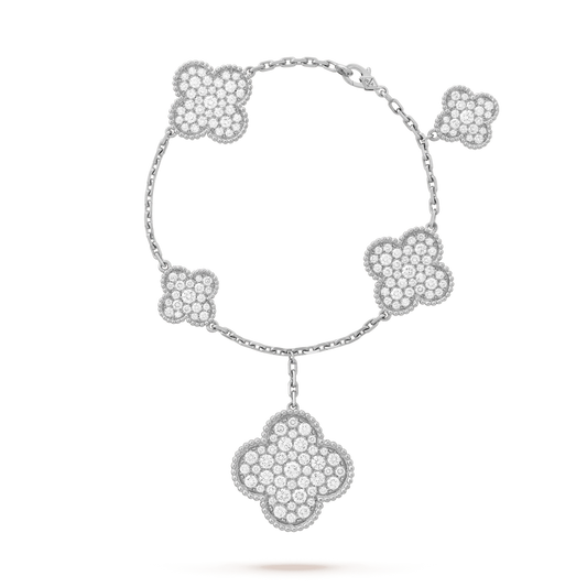 [⭐Hildren Jewelry]CLOVER 6 MOTIFS SILVER DIAMOND BRACELET