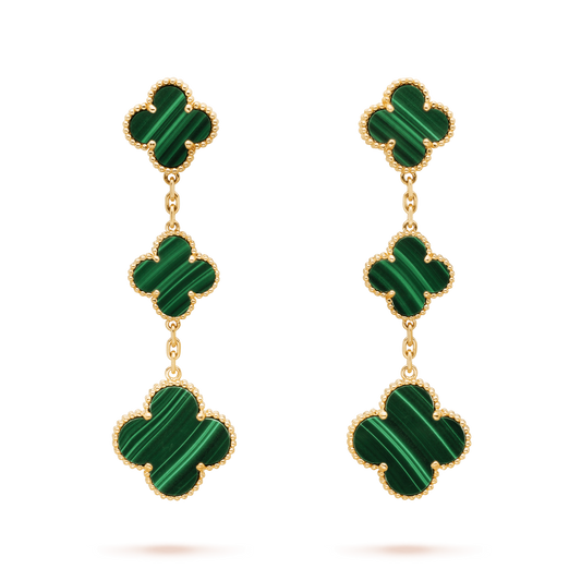 [⭐Hildren Jewelry]CLOVER MALACHITE 3 MOTIFS GOLD