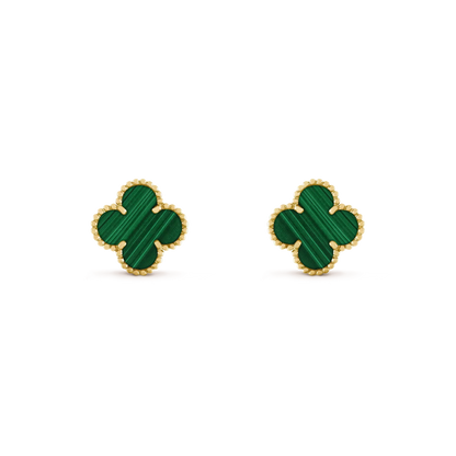 [⭐Hildren Jewelry]CLOVER MEDIUM 1 MOTIFS MALACHITE  EARRINGS