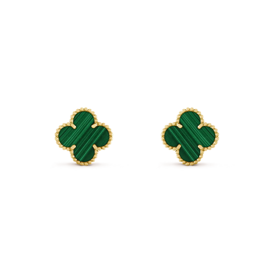 [⭐Hildren Jewelry]CLOVER MEDIUM 1 MOTIFS MALACHITE  EARRINGS