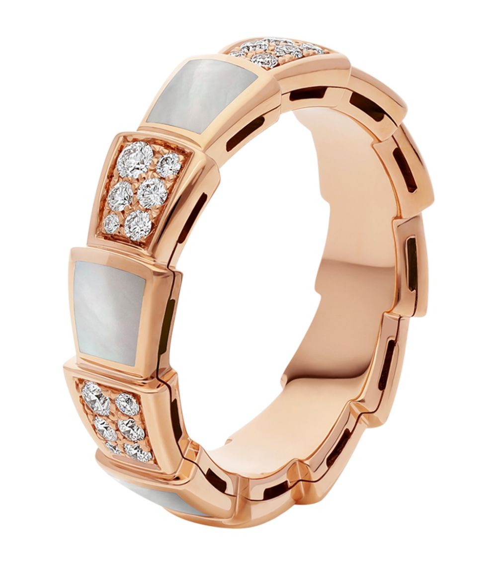 [⭐Hildren Jewelry]SERPENTI RING PINK GOLD MOP DIAMOND PAVED 4MM