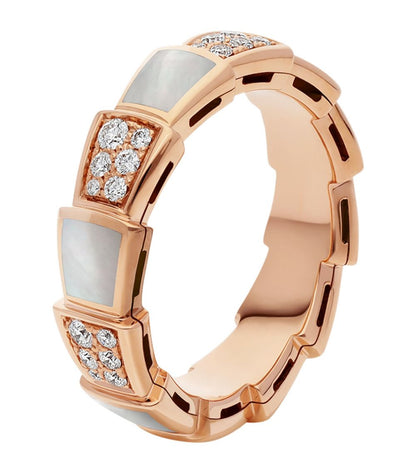 [⭐Hildren Jewelry]SERPENTI RING PINK GOLD MOP DIAMOND PAVED 4MM