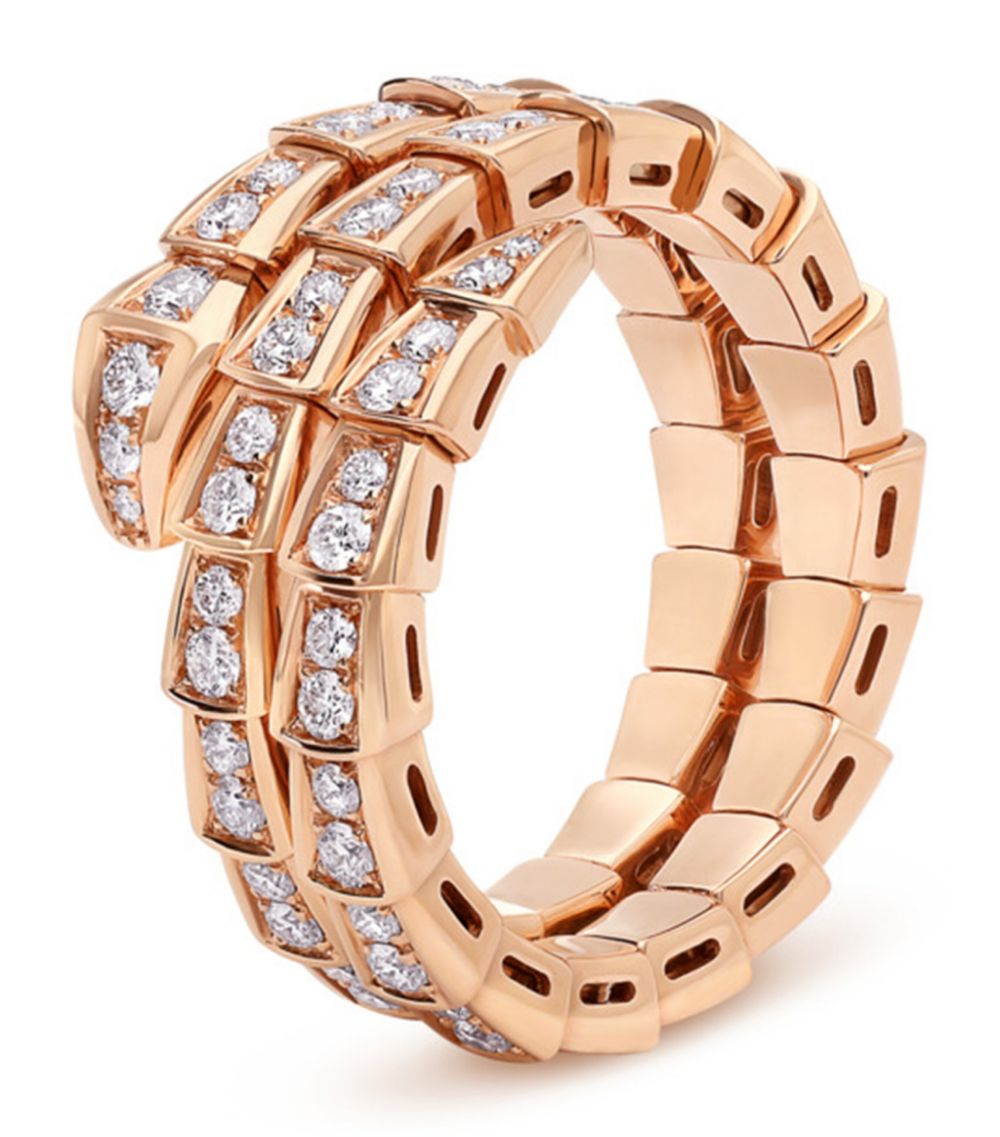 [⭐Hildren Jewelry]SERPENTI RING PINK GOLD DIAMOND DOUBLE ROW